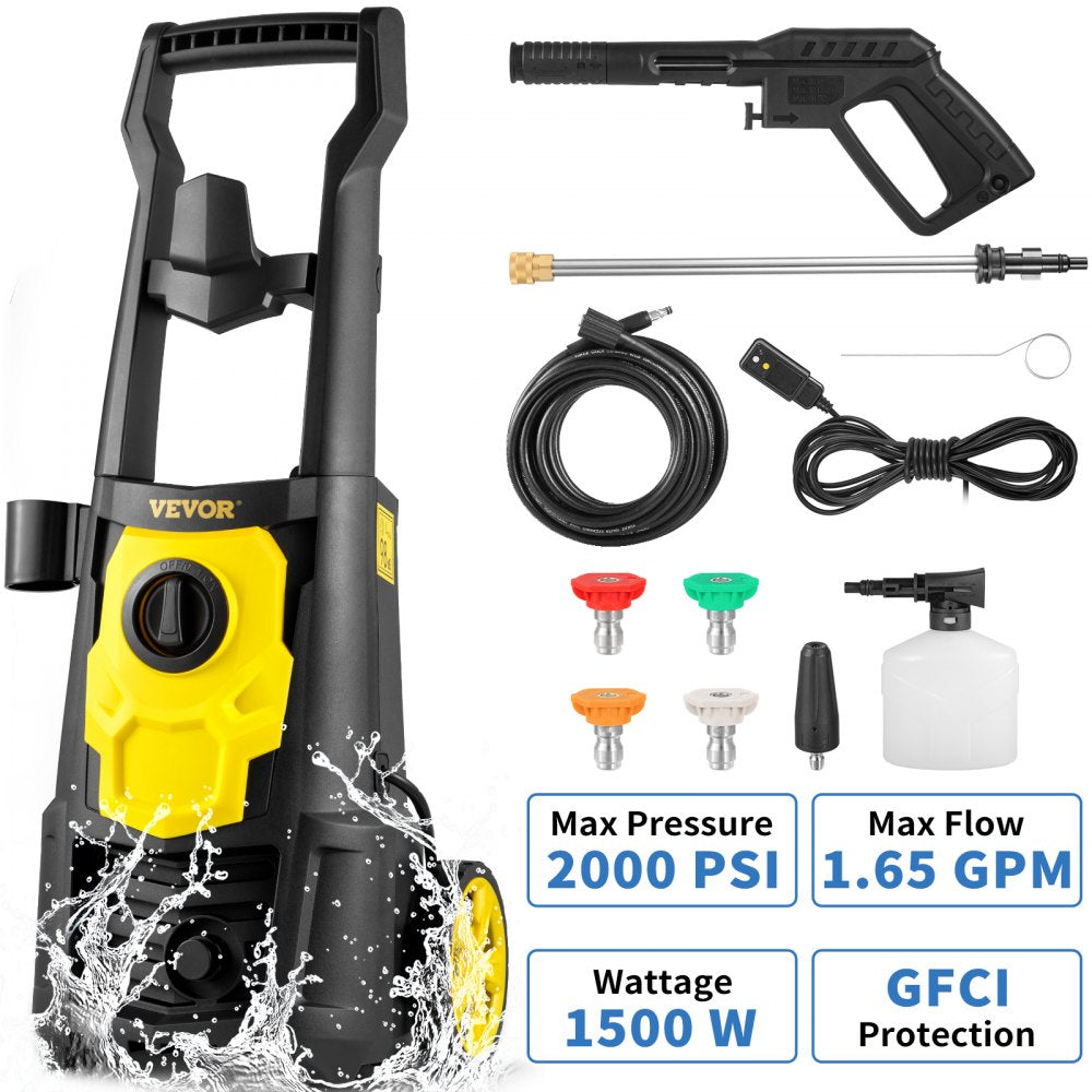 AMITOOLS Electric Power Washer, 2000 PSI, Max 1.65 GPM Pressure Washer w/ 30 ft Hose & Reel, 5 Quick Connect Nozzles, Foam Cannon, Portable to Clean Patios, Cars, Fences, Driveways, ETL Listed