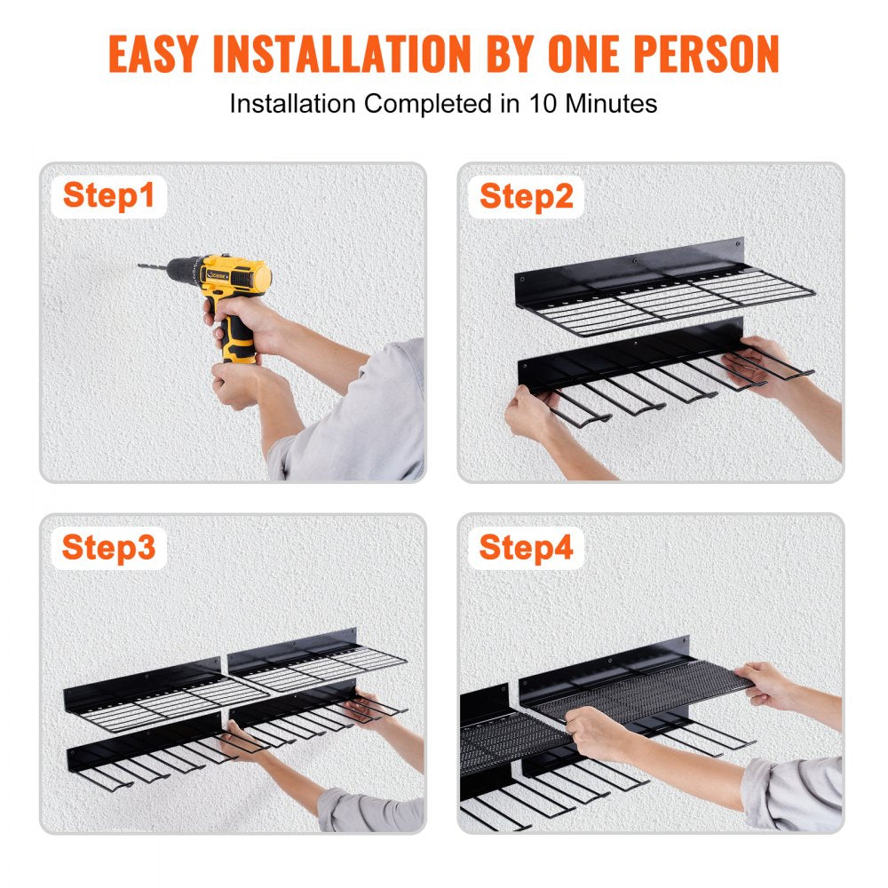 AMITOOLS Power Tool Organizer, 4 Slot, 2 Layers, 2 Pack Cordless Drill Holder Wall Mount, Battery Charging Station Storage Rack, Multi-Function Garage Organization, Heavy Duty Metal Shelf for Screwdriver