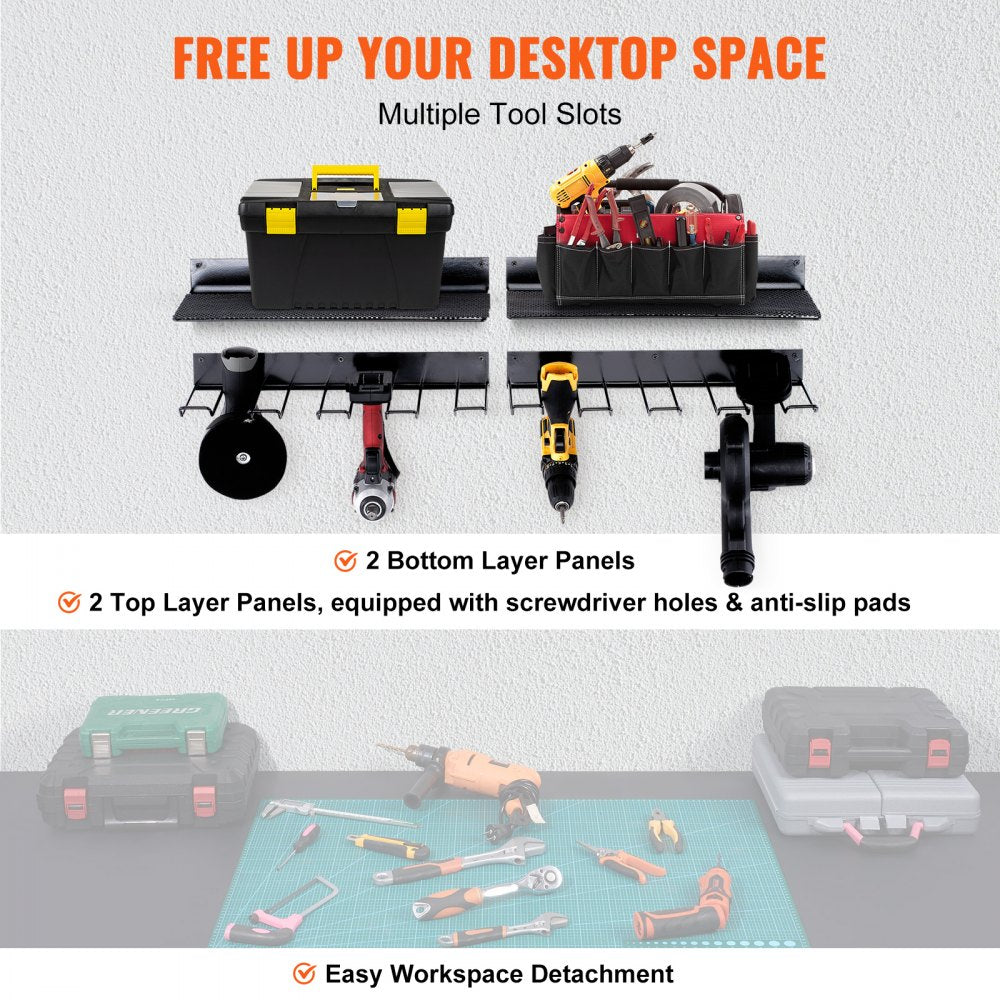 AMITOOLS Power Tool Organizer, 4 Slot, 2 Layers, 2 Pack Cordless Drill Holder Wall Mount, Battery Charging Station Storage Rack, Multi-Function Garage Organization, Heavy Duty Metal Shelf for Screwdriver