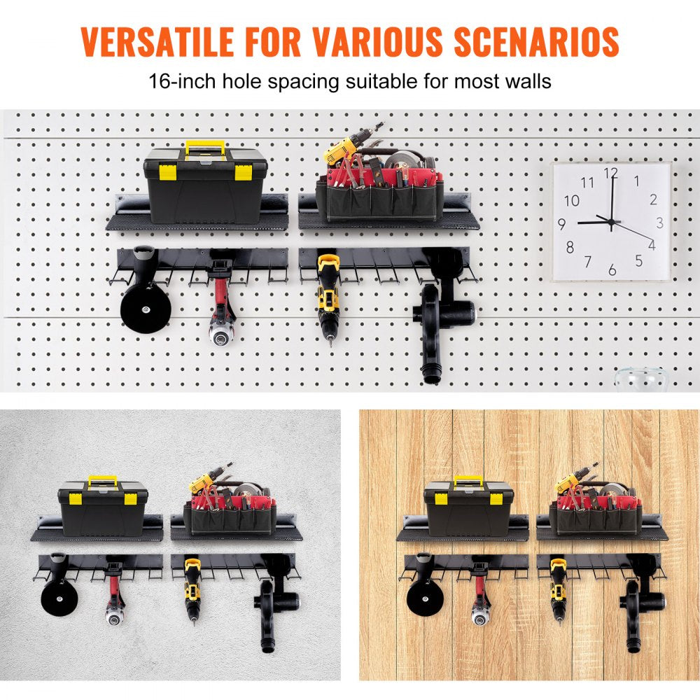 AMITOOLS Power Tool Organizer, 4 Slot, 2 Layers, 2 Pack Cordless Drill Holder Wall Mount, Battery Charging Station Storage Rack, Multi-Function Garage Organization, Heavy Duty Metal Shelf for Screwdriver