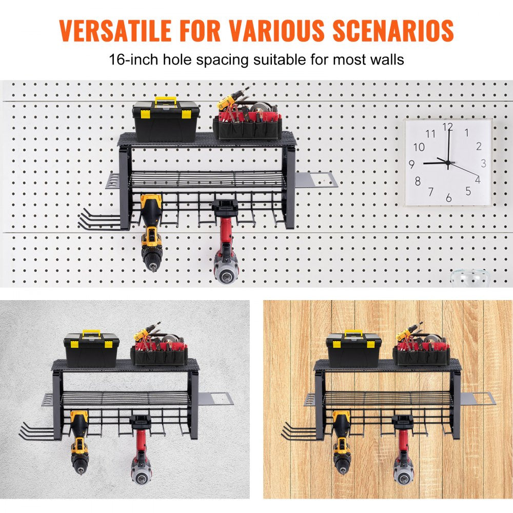 AMITOOLS Power Tool Organizer, 4 Slot, 3 Layers, Cordless Drill Holder Wall Mount, Battery Charging Station Storage Rack, Multi-Function Garage Organization, Heavy Duty Metal Shelf for Screwdriver Pliers