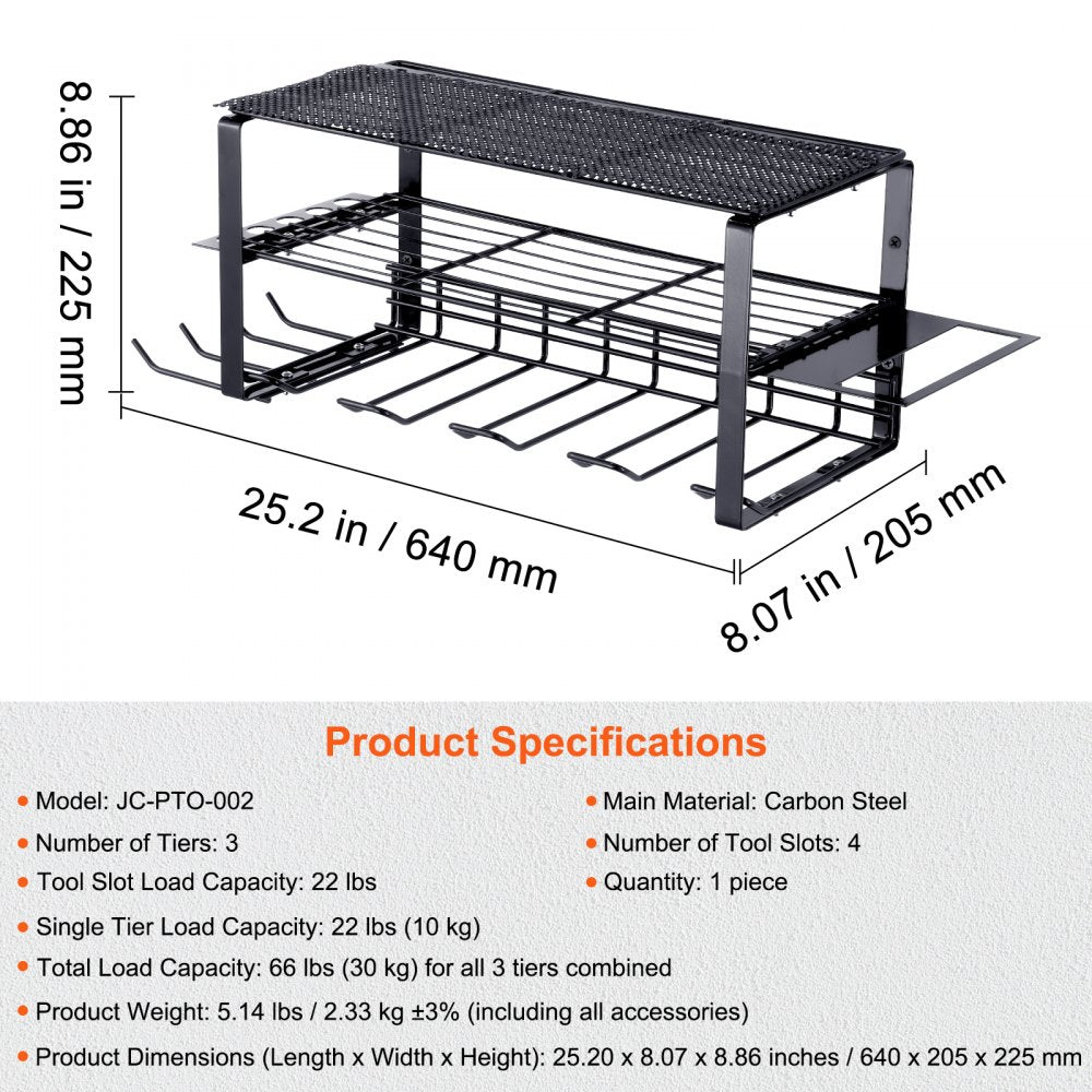 AMITOOLS Power Tool Organizer, 4 Slot, 3 Layers, Cordless Drill Holder Wall Mount, Battery Charging Station Storage Rack, Multi-Function Garage Organization, Heavy Duty Metal Shelf for Screwdriver Pliers