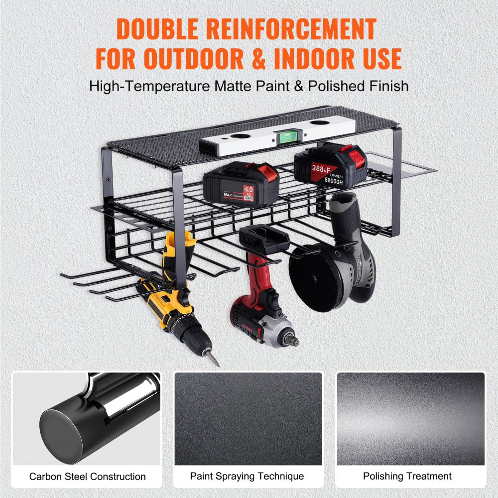 AMITOOLS Power Tool Organizer, 5 Slot, 3 Layers, Cordless Drill Holder Wall Mount, Battery Charging Station Storage Rack, Multi-Function Garage Organization, Heavy Duty Metal Shelf for Screwdriver Pliers