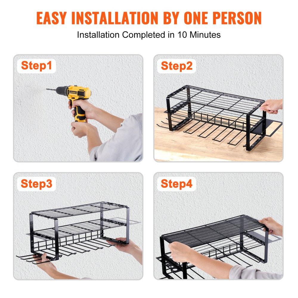 AMITOOLS Power Tool Organizer, 5 Slot, 3 Layers, Cordless Drill Holder Wall Mount, Battery Charging Station Storage Rack, Multi-Function Garage Organization, Heavy Duty Metal Shelf for Screwdriver Pliers