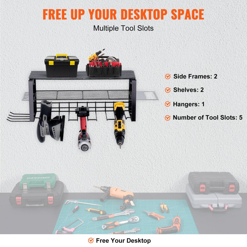 AMITOOLS Power Tool Organizer, 5 Slot, 3 Layers, Cordless Drill Holder Wall Mount, Battery Charging Station Storage Rack, Multi-Function Garage Organization, Heavy Duty Metal Shelf for Screwdriver Pliers