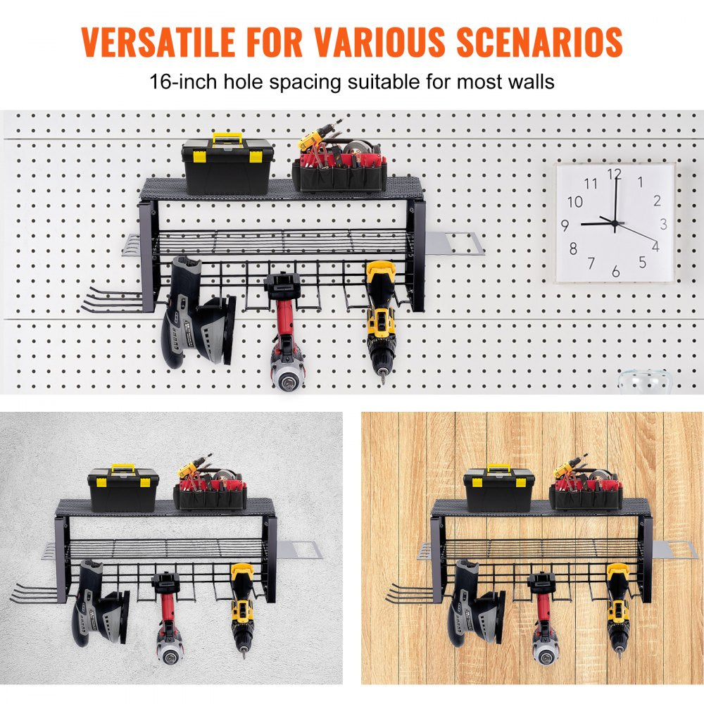 AMITOOLS Power Tool Organizer, 5 Slot, 3 Layers, Cordless Drill Holder Wall Mount, Battery Charging Station Storage Rack, Multi-Function Garage Organization, Heavy Duty Metal Shelf for Screwdriver Pliers