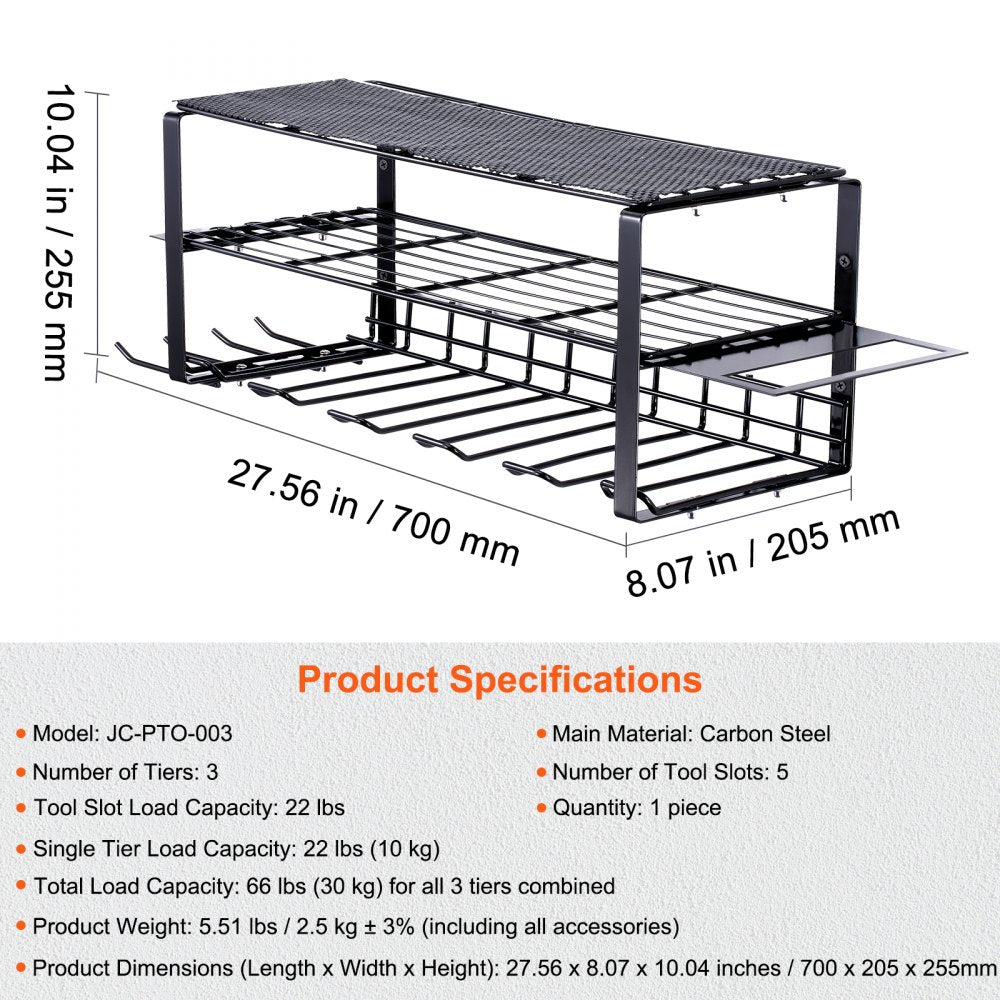 AMITOOLS Power Tool Organizer, 5 Slot, 3 Layers, Cordless Drill Holder Wall Mount, Battery Charging Station Storage Rack, Multi-Function Garage Organization, Heavy Duty Metal Shelf for Screwdriver Pliers