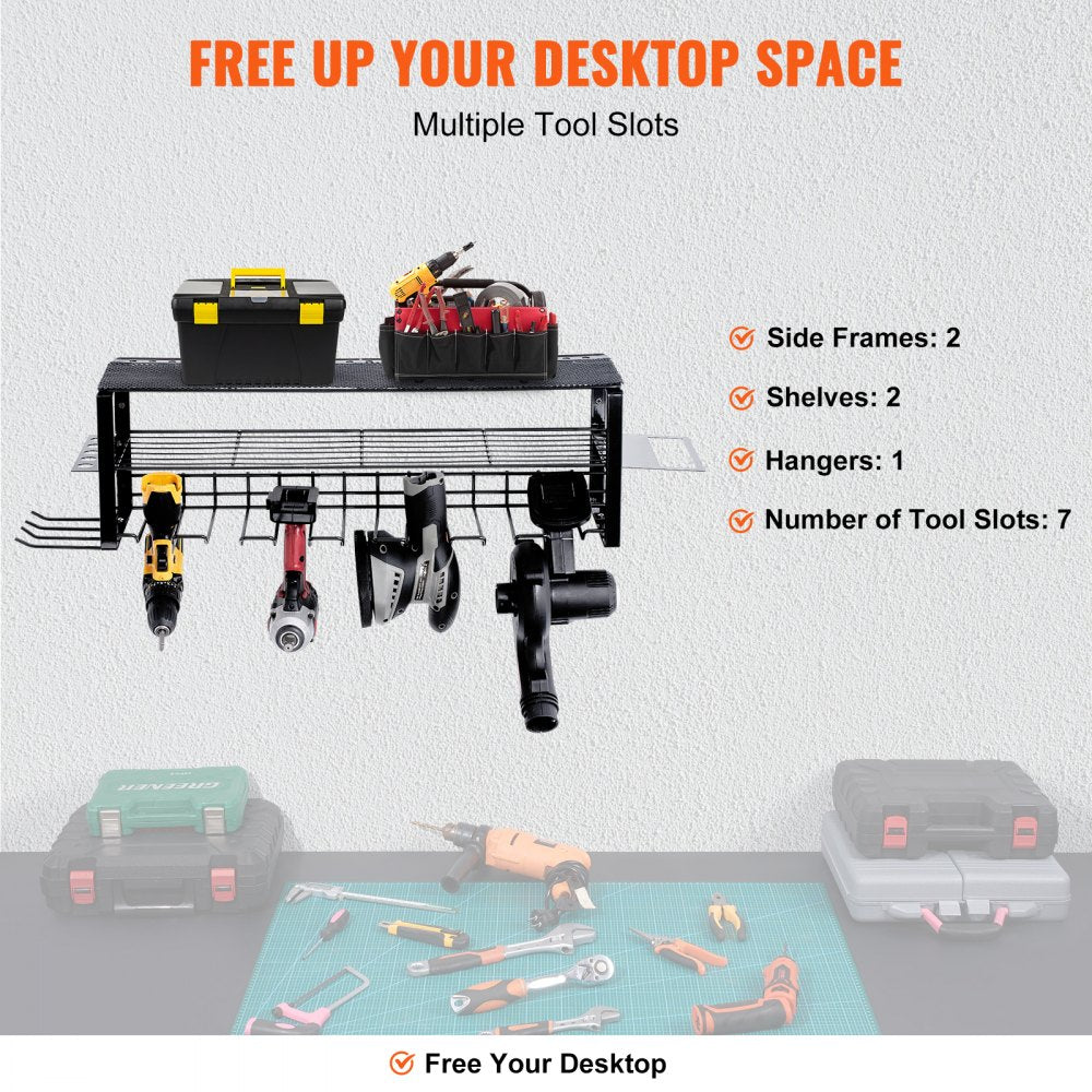 AMITOOLS Power Tool Organizer, 7 Slot, 3 Layers, Cordless Drill Holder Wall Mount, Battery Charging Station Storage Rack, Multi-Function Garage Organization, Heavy Duty Metal Shelf for Screwdriver Pliers