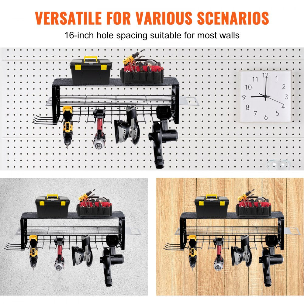 AMITOOLS Power Tool Organizer, 7 Slot, 3 Layers, Cordless Drill Holder Wall Mount, Battery Charging Station Storage Rack, Multi-Function Garage Organization, Heavy Duty Metal Shelf for Screwdriver Pliers