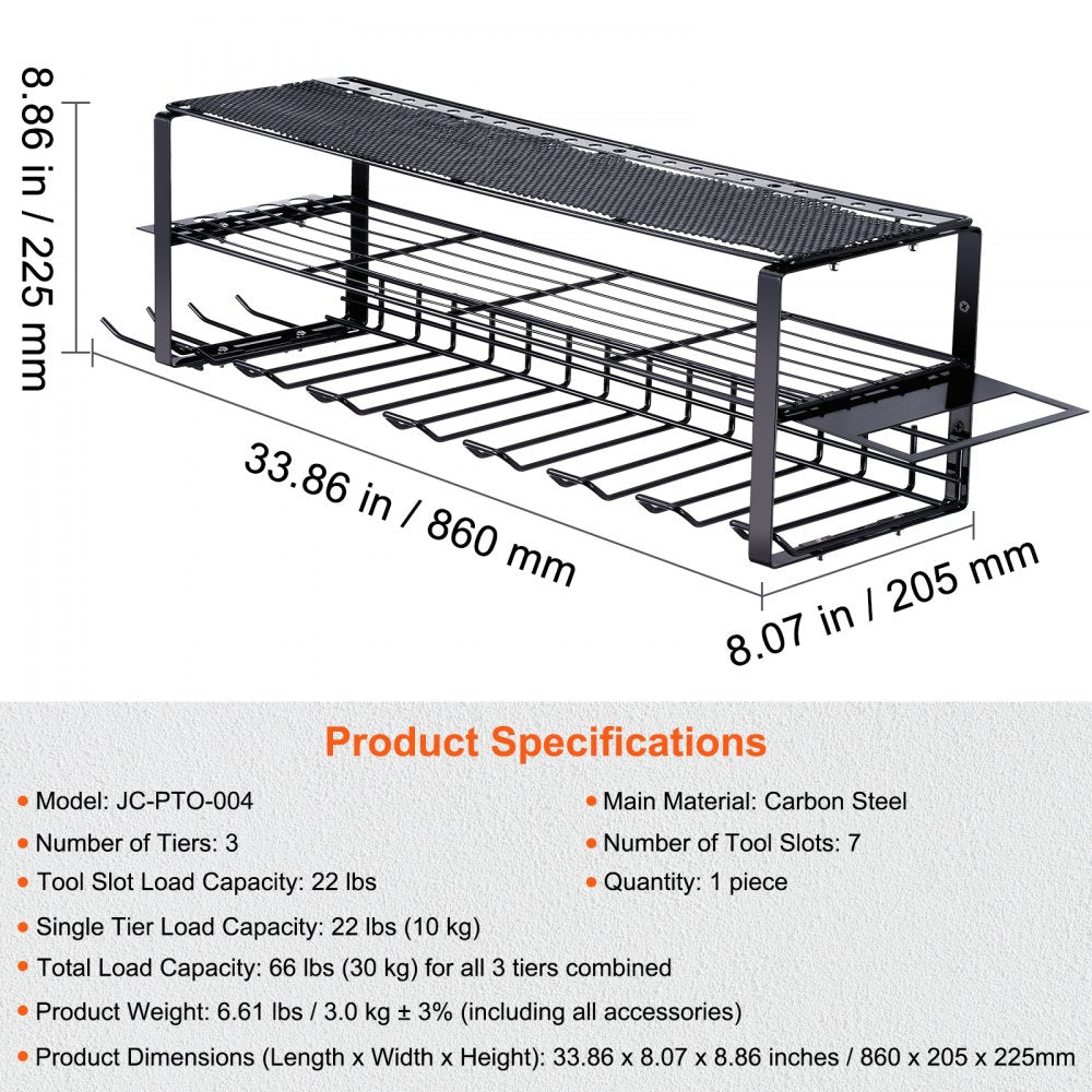 AMITOOLS Power Tool Organizer, 7 Slot, 3 Layers, Cordless Drill Holder Wall Mount, Battery Charging Station Storage Rack, Multi-Function Garage Organization, Heavy Duty Metal Shelf for Screwdriver Pliers