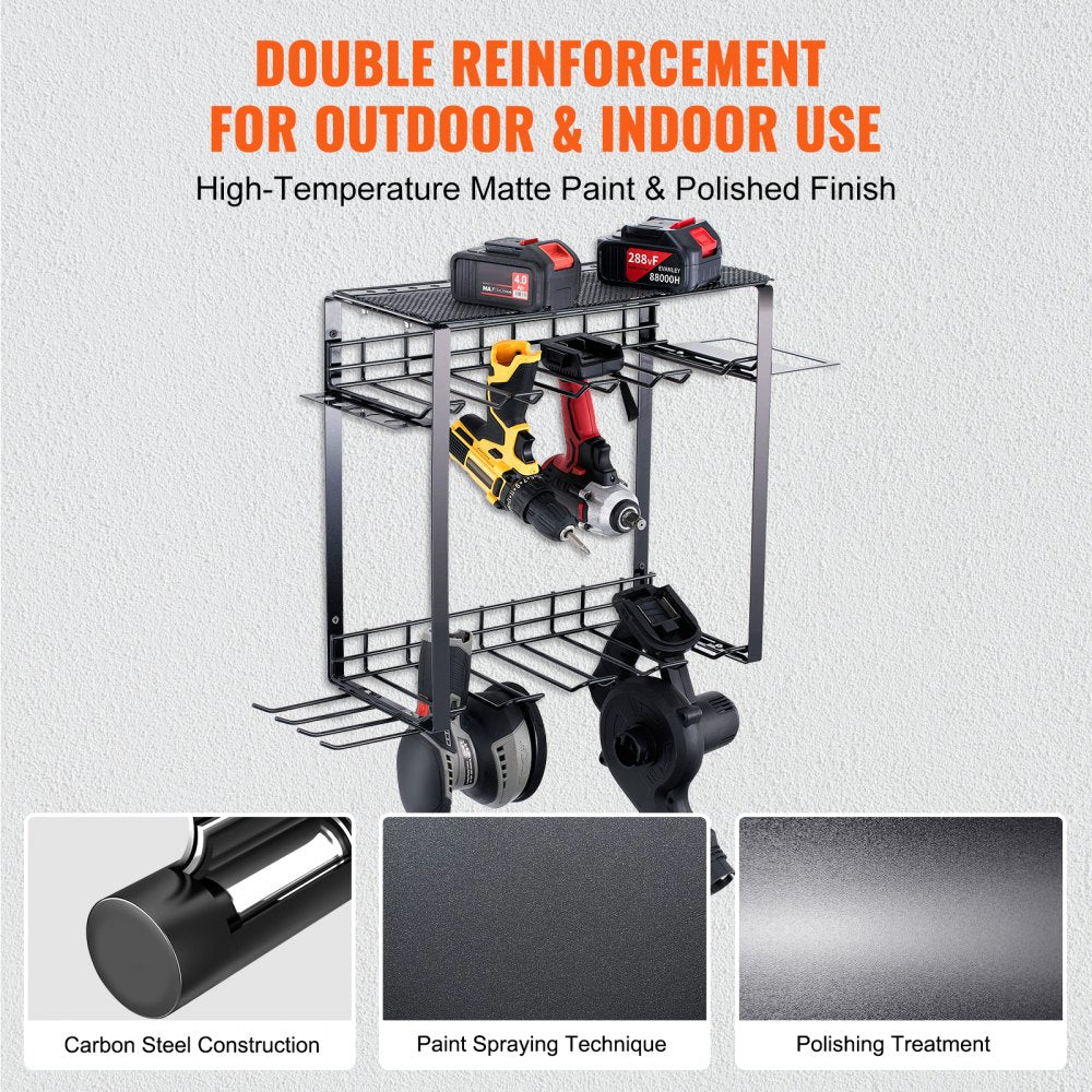 AMITOOLS Power Tool Organizer, 8 Slot, 3 Layers, Cordless Drill Holder Wall Mount, Battery Charging Station Storage Rack, Multi-Function Garage Organization, Heavy Duty Metal Shelf for Screwdriver Pliers