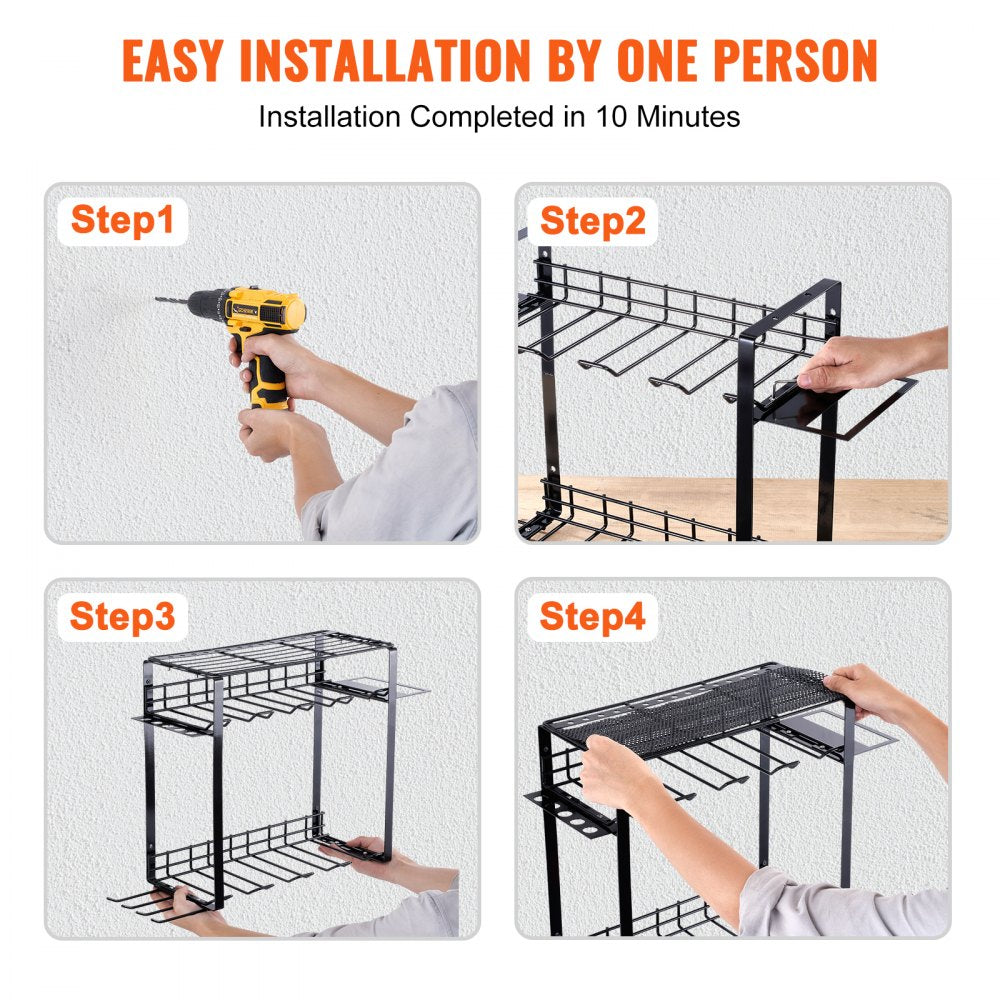 AMITOOLS Power Tool Organizer, 8 Slot, 3 Layers, Cordless Drill Holder Wall Mount, Battery Charging Station Storage Rack, Multi-Function Garage Organization, Heavy Duty Metal Shelf for Screwdriver Pliers