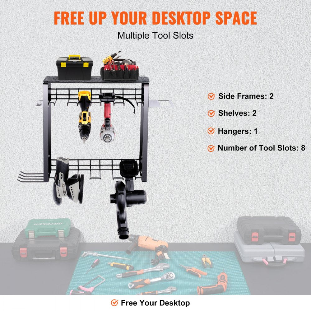 AMITOOLS Power Tool Organizer, 8 Slot, 3 Layers, Cordless Drill Holder Wall Mount, Battery Charging Station Storage Rack, Multi-Function Garage Organization, Heavy Duty Metal Shelf for Screwdriver Pliers