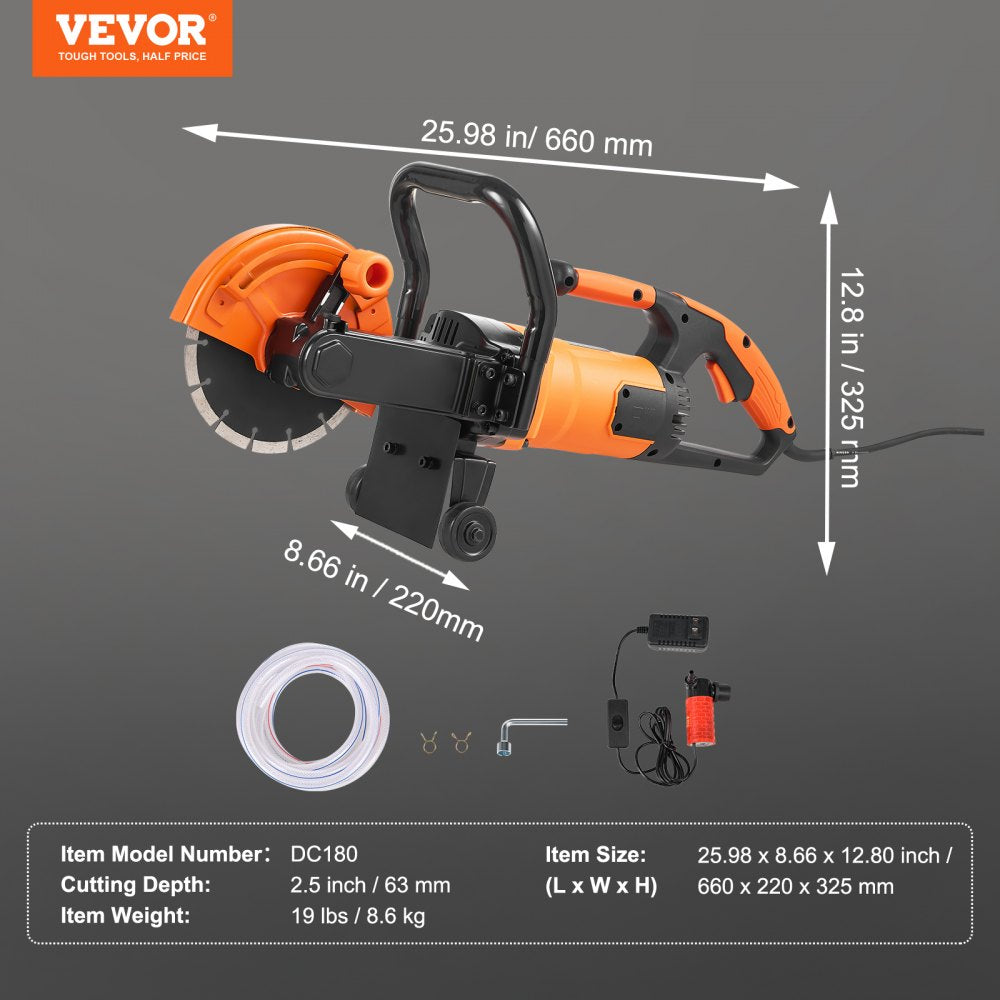 AMITOOLS Electric Concrete Saw, 7 in Circular Saw Cutter, 2000 W High Power with Max. 2.5 in Cutting Depth, Wet/Dry Disk Saw Cutter Includes Water Line, Pump and Blade, for Stone, Brick