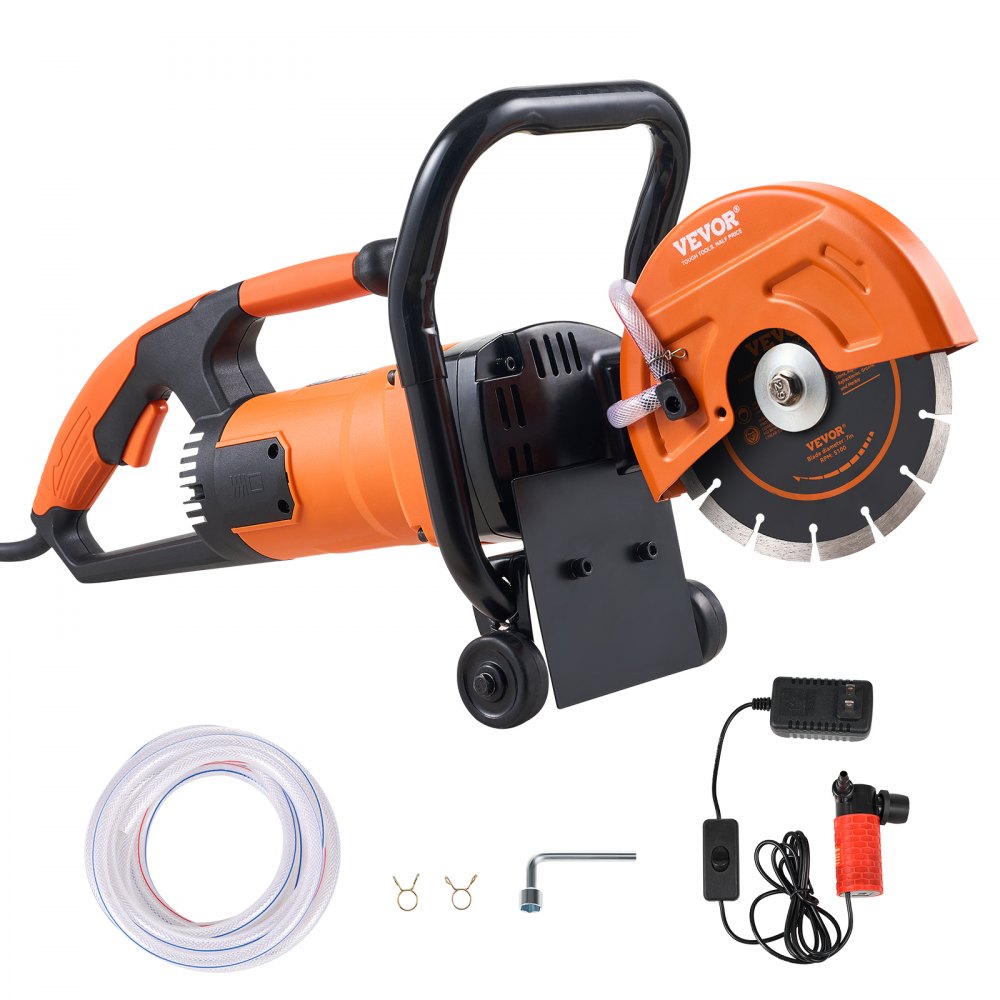 AMITOOLS Electric Concrete Saw, 7 in Circular Saw Cutter, 2000 W High Power with Max. 2.5 in Cutting Depth, Wet/Dry Disk Saw Cutter Includes Water Line, Pump and Blade, for Stone, Brick