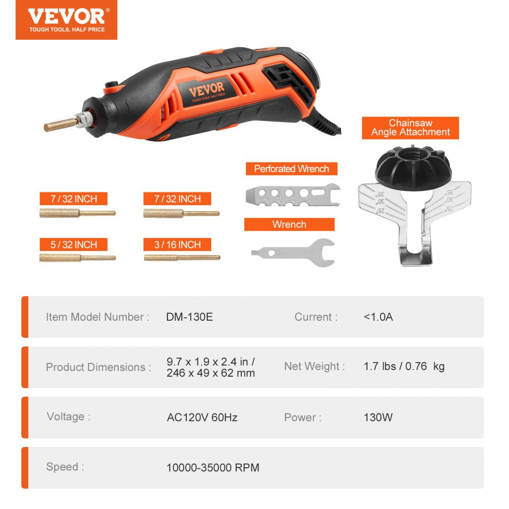 AMITOOLS Electric Chainsaw Sharpener Kit, 35000RPM Electric Handheld Saw Chain Blade Sharpener, 6 Speeds Professional Chain Saw Sharpener Tool with 4 Titanium-Plated Sharpening Wheels, Angle Attachment