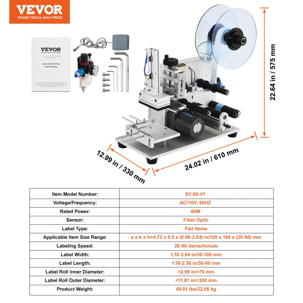 AMITOOLS Electric Flat Labeling Machine, 25-60pcs/min, Flat Surface Label Applicator for Cardboard Boxes/Square Bottles/Tin Cans, Labeler Suitable for Item Size Range of 4.72 x 5.9 x (0.98-3.54) inches