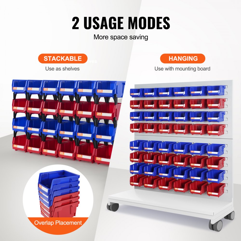 AMITOOLS Plastic Storage Bin, (5-Inch x 4-Inch x 3-Inch), Hanging Stackable Storage Organizer Bin, Blue/Red, 24-Pack, Heavy Duty Stacking Containers for Closet, Kitchen, Office, or Pantry Organization