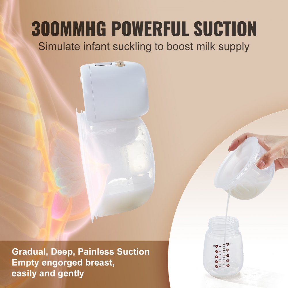 AMITOOLS Breast Pump, Wearable Electric Breast Pumps Hands Free, 4 Mode & 12 Levels, 300mmHg Strong Suction, Ultra-Quiet Rechargeable Portable Breastfeeding Pump with LED Display, 24mm Insert/28mm Flange