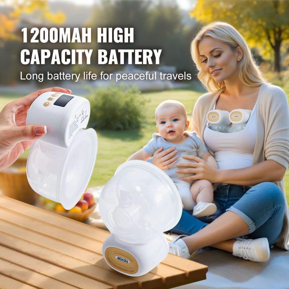 AMITOOLS Breast Pump, Wearable Electric Breast Pumps Hands Free, 4 Mode & 12 Levels, 300mmHg Strong Suction, Ultra-Quiet Rechargeable Portable Breastfeeding Pump with LED Display, 24mm Insert/28mm Flange