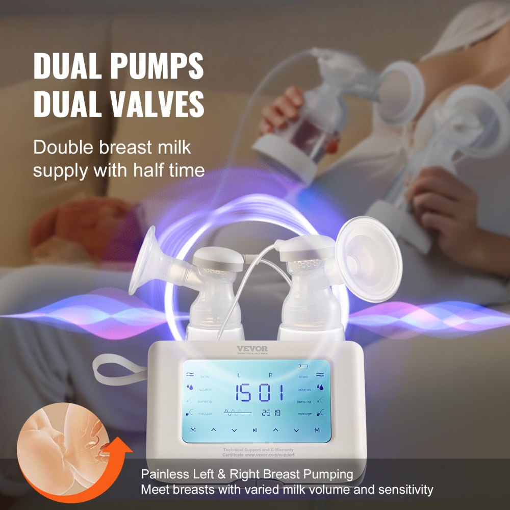 AMITOOLS Breast Pump, Single/Double Adjustable Electric Breast Pumps, 4 Modes & 9/15 Levels, Reciprocating Piston Pumps, 4000mAH Anti-Backflow Breastfeeding Pump with 300mmHg High Suction, 18/22mm Flange