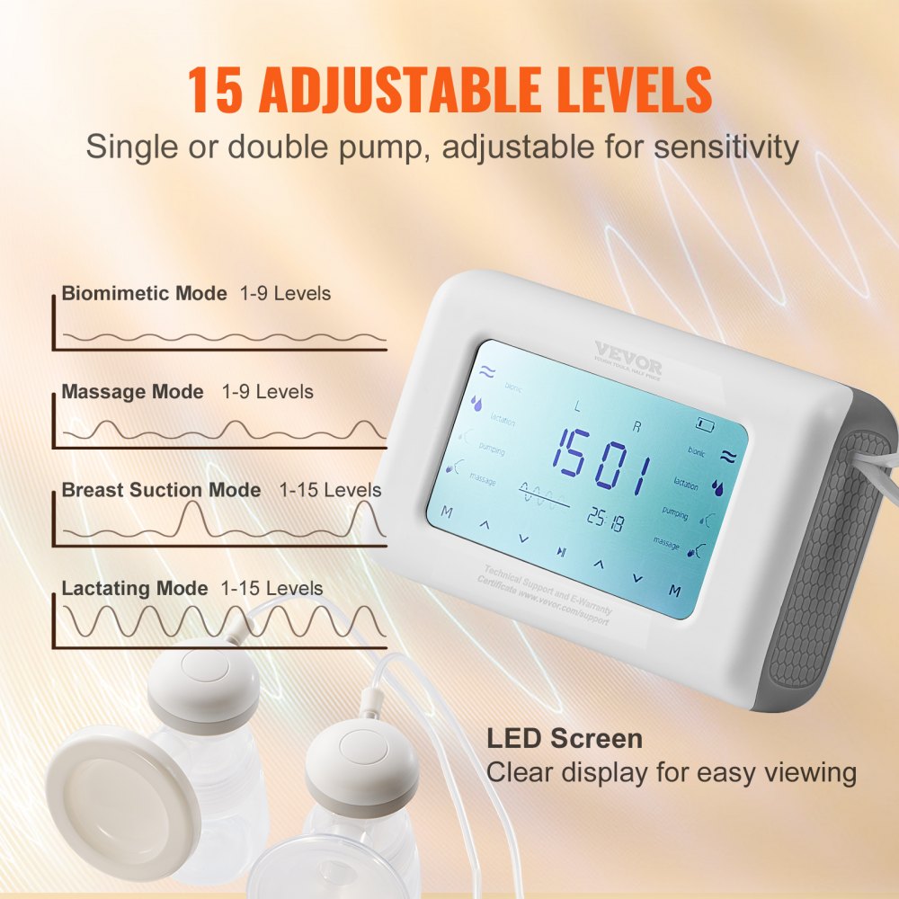 AMITOOLS Breast Pump, Single/Double Adjustable Electric Breast Pumps, 4 Modes & 9/15 Levels, Reciprocating Piston Pumps, 4000mAH Anti-Backflow Breastfeeding Pump with 300mmHg High Suction, 18/22mm Flange