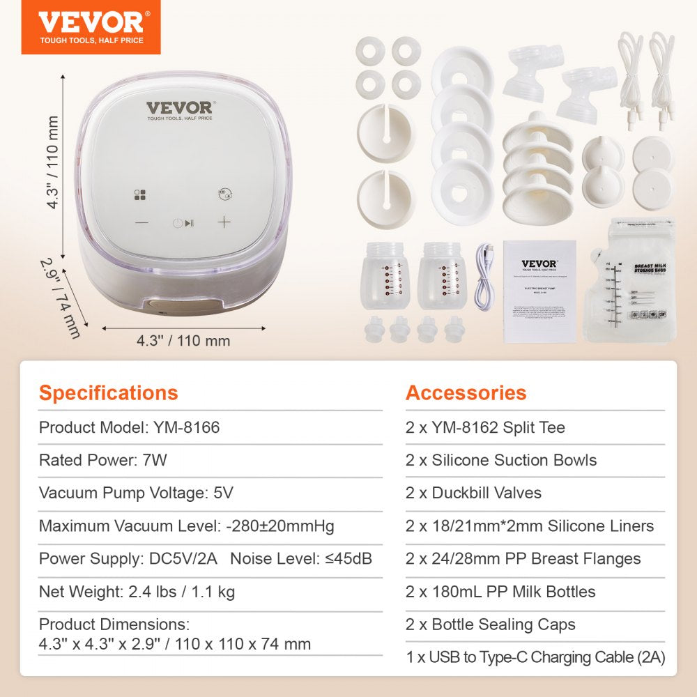 AMITOOLS Breast Pump Double Electric Breast Pumps 4 Mode & 16 Level 300mmHg Suction