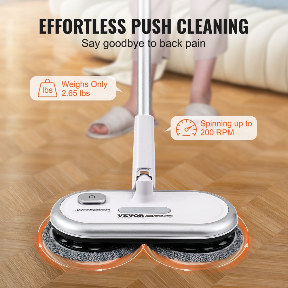 AMITOOLS Cordless Electric Mop, Up to 70 mins Powerful Battery, Electric Spin Mop with Dual Spinning Mop Heads, 4 Microfiber Pads & 2 Floor Scrubber Pads, for Hardwood Floor/Bathroom/Tile Floor Cleaning