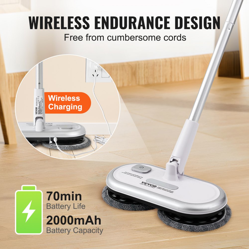 AMITOOLS Cordless Electric Mop, Up to 70 mins Powerful Battery, Electric Spin Mop with Dual Spinning Mop Heads, 4 Microfiber Pads & 2 Floor Scrubber Pads, for Hardwood Floor/Bathroom/Tile Floor Cleaning