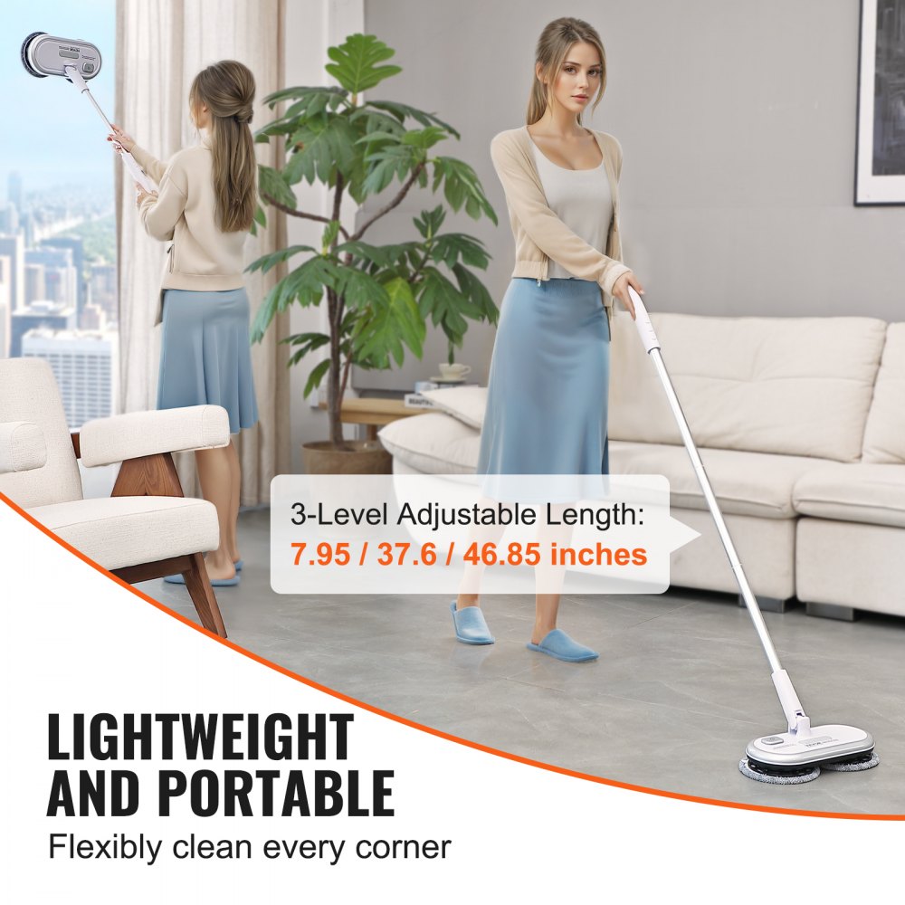 AMITOOLS Cordless Electric Mop, Up to 70 mins Powerful Battery, Electric Spin Mop with Dual Spinning Mop Heads, 4 Microfiber Pads & 2 Floor Scrubber Pads, for Hardwood Floor/Bathroom/Tile Floor Cleaning