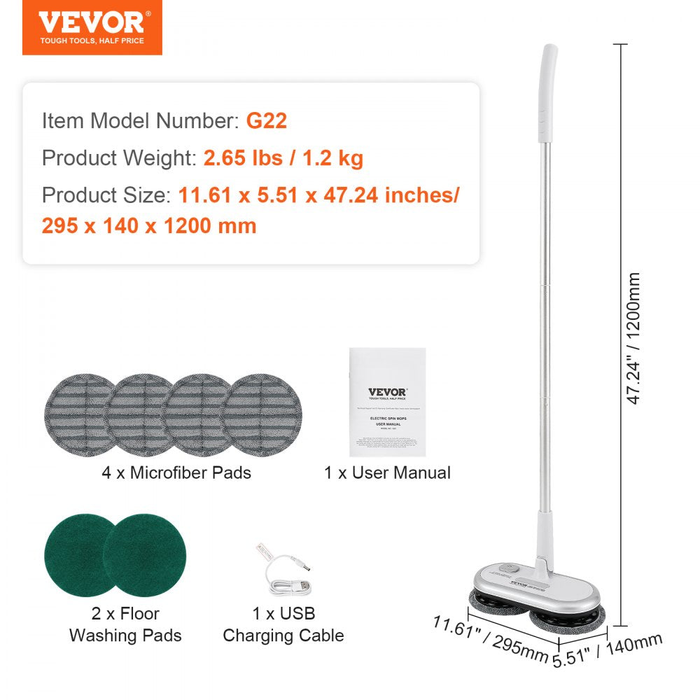 AMITOOLS Cordless Electric Mop, Up to 70 mins Powerful Battery, Electric Spin Mop with Dual Spinning Mop Heads, 4 Microfiber Pads & 2 Floor Scrubber Pads, for Hardwood Floor/Bathroom/Tile Floor Cleaning