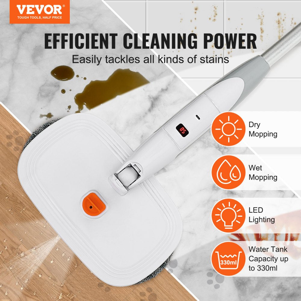 AMITOOLS Cordless Electric Mop, Electric Spin Mop with Water Tank, up to 40 mins Battery, LED Headlight, Dual Mop Heads, 4 Microfiber Pads & 4 Trapezoid Microfiber Pads, for Hardwood/Tile Floor Cleaning