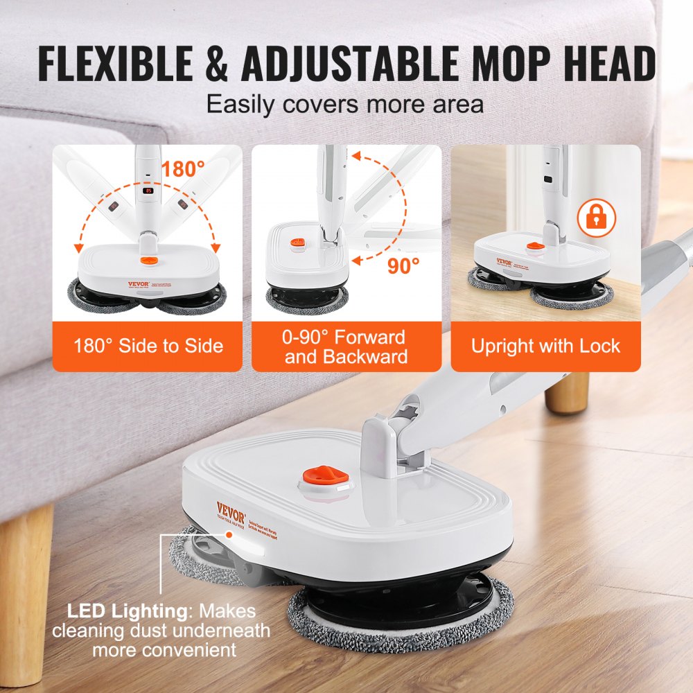 AMITOOLS Cordless Electric Mop, Electric Spin Mop with Water Tank, up to 40 mins Battery, LED Headlight, Dual Mop Heads, 4 Microfiber Pads & 4 Trapezoid Microfiber Pads, for Hardwood/Tile Floor Cleaning