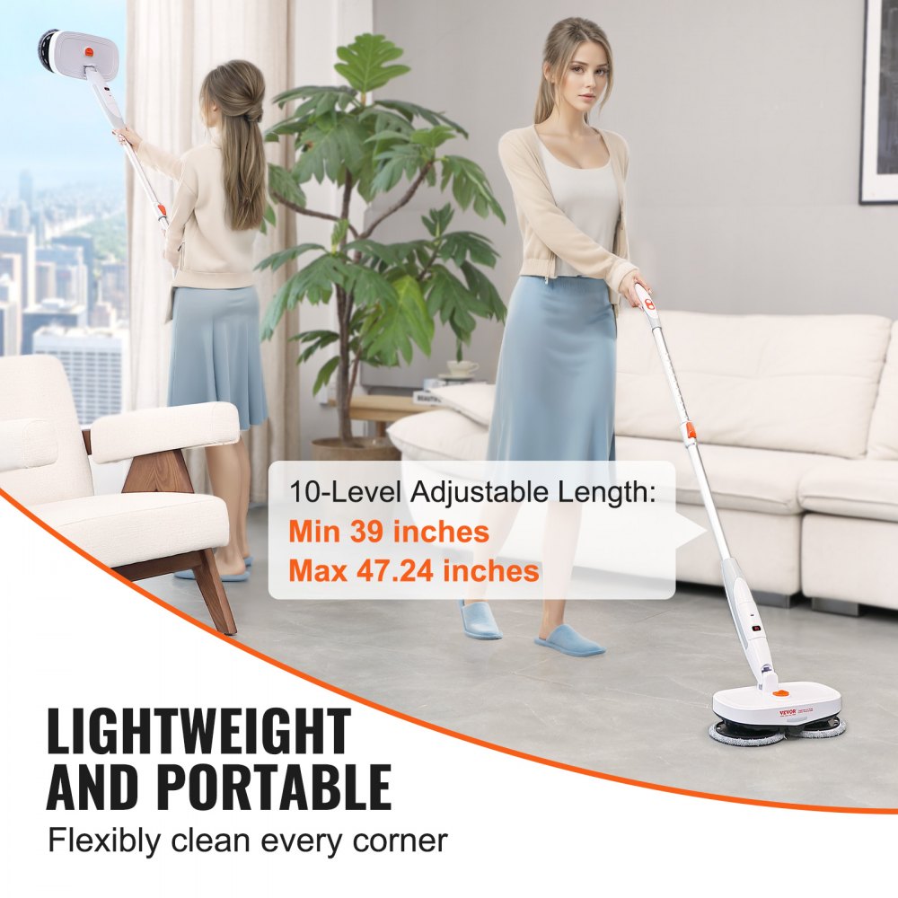 AMITOOLS Cordless Electric Mop, Electric Spin Mop with Water Tank, up to 40 mins Battery, LED Headlight, Dual Mop Heads, 4 Microfiber Pads & 4 Trapezoid Microfiber Pads, for Hardwood/Tile Floor Cleaning