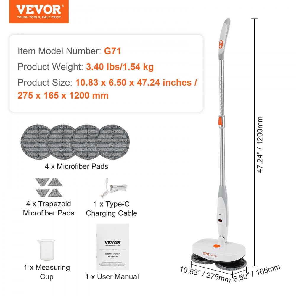 AMITOOLS Cordless Electric Mop, Electric Spin Mop with Water Tank, up to 40 mins Battery, LED Headlight, Dual Mop Heads, 4 Microfiber Pads & 4 Trapezoid Microfiber Pads, for Hardwood/Tile Floor Cleaning