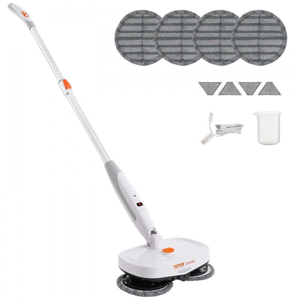 AMITOOLS Cordless Electric Mop, Electric Spin Mop with Water Tank, up to 40 mins Battery, LED Headlight, Dual Mop Heads, 4 Microfiber Pads & 4 Trapezoid Microfiber Pads, for Hardwood/Tile Floor Cleaning