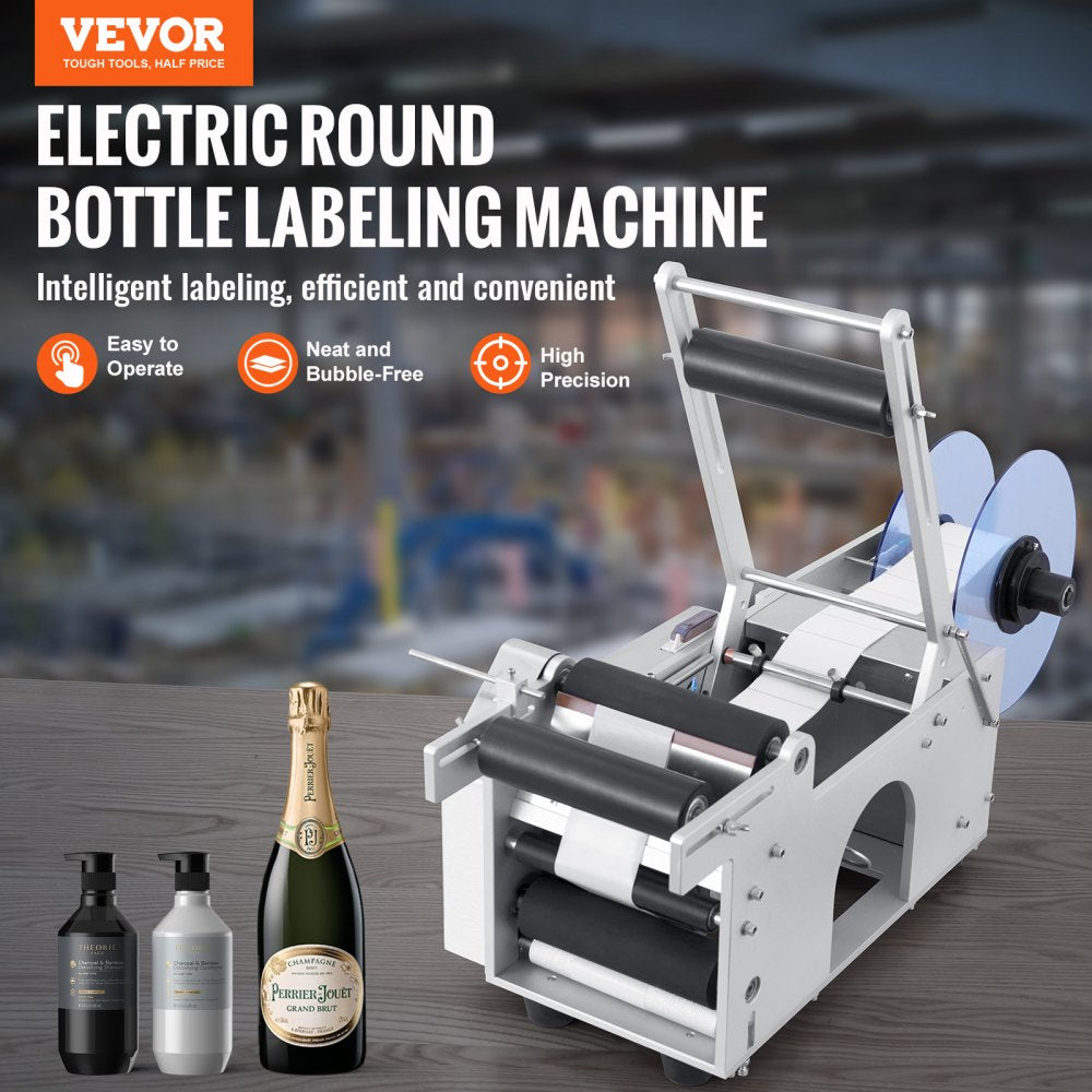 AMITOOLS Semi-Automatic Round Labeling Machine, 20-50pcs/min, Electric Bottle Label Applicator for Round Bottles, Round Bottle Labeler Suitable for Bottle Diameter 0.78-4.72 inches (with Pressing Bar)