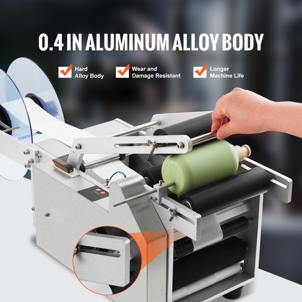 AMITOOLS Semi-Automatic Round Labeling Machine, 20-50pcs/min, Electric Bottle Label Applicator for Round Bottles, Round Bottle Labeler Suitable for Bottle Diameter 0.78-4.72 inches (with Pressing Bar)