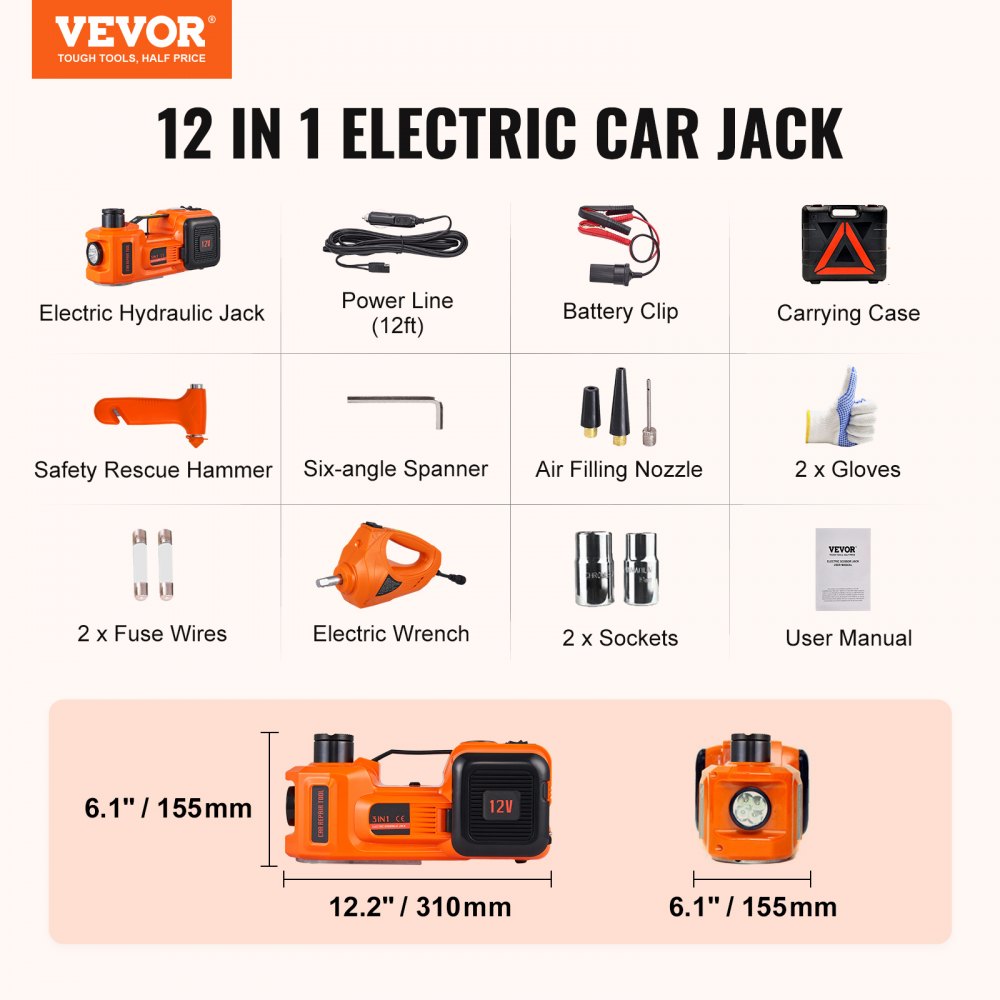 AMITOOLS Electric Car Jack, 5 Ton/11023 LBS Hydraulic Jack with Electric Impact Wrench, Portable Car Lift with Built-in Inflatable Pump, and LED Light for SUV MPV Sedan Truck Change Tires Garage Repair