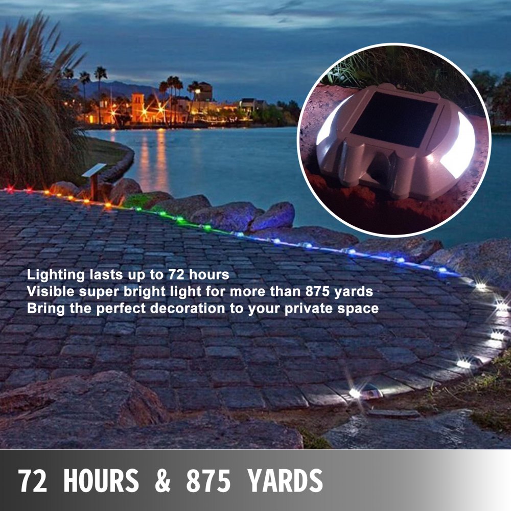 AMITOOLSSolar Deck Lights with Swtich, Solar Driveway Lights LED Bright White, Dock Lights with Screw Outdoor Waterproof Flat for Boat, Marine, Lake, Warning