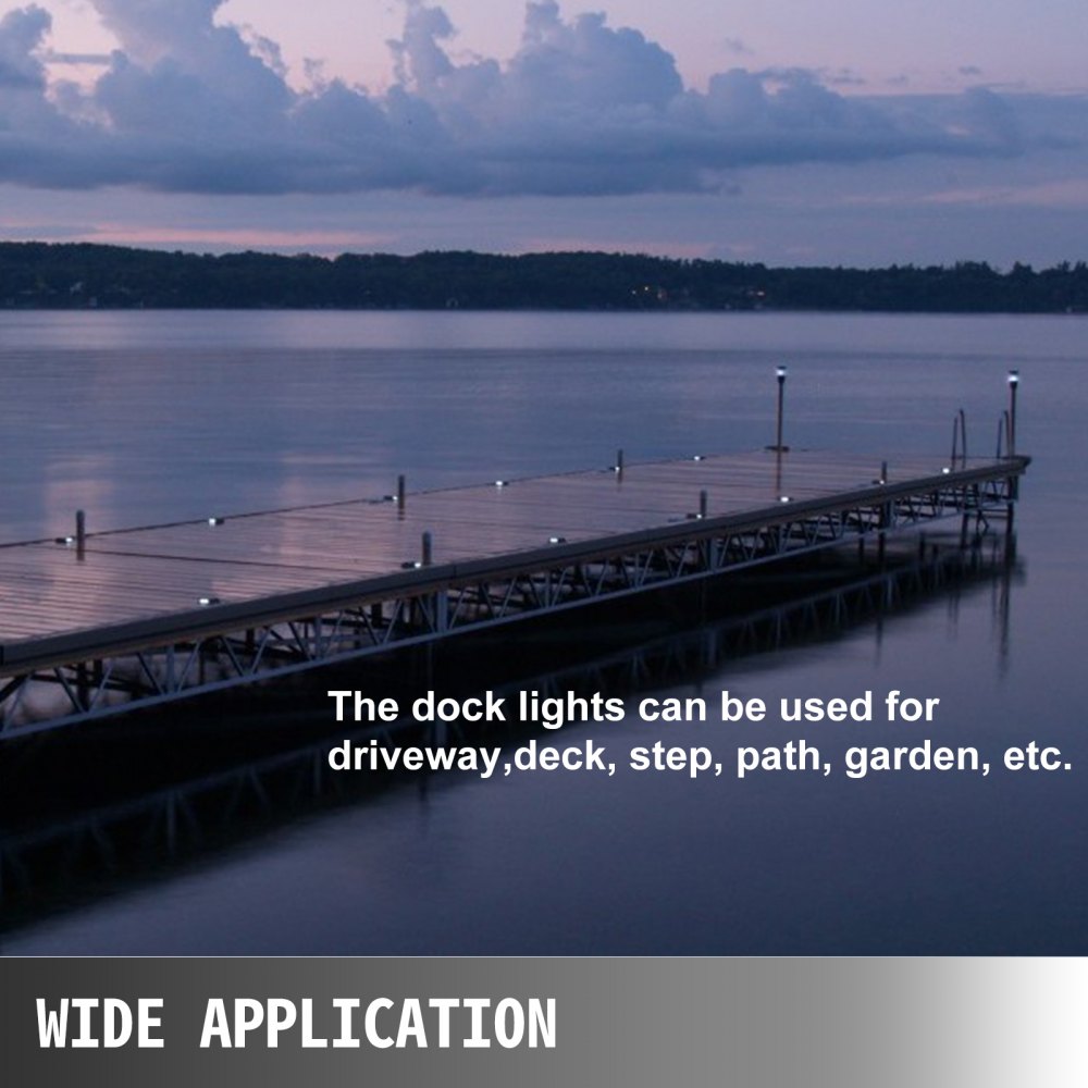 AMITOOLSSolar Deck Lights with Swtich, Solar Driveway Lights LED Bright White, Dock Lights with Screw Outdoor Waterproof Flat for Boat, Marine, Lake, Warning