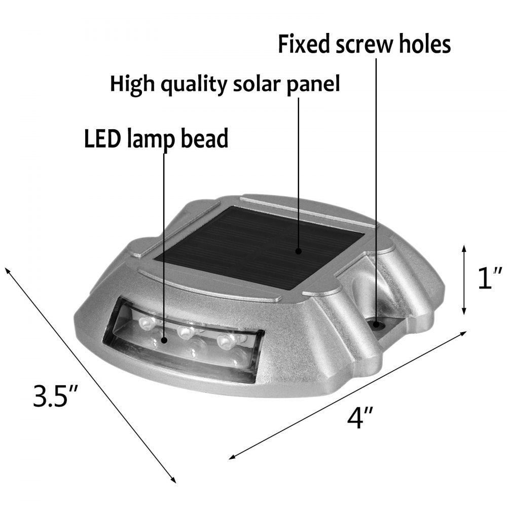 AMITOOLSSolar Deck Lights with Swtich, Solar Driveway Lights LED Bright White, Dock Lights with Screw Outdoor Waterproof Flat for Boat, Marine, Lake, Warning