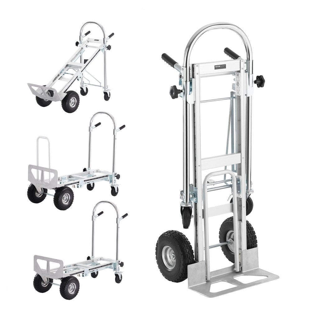 AMITOOLS Aluminum Folding Hand Truck, 4 in 1 Design 1000 lbs Capacity, Heavy Duty Industrial Collapsible cart, Dolly Cart with Rubber Wheels for Transport and Moving in Warehouse, Supermarket, Garden