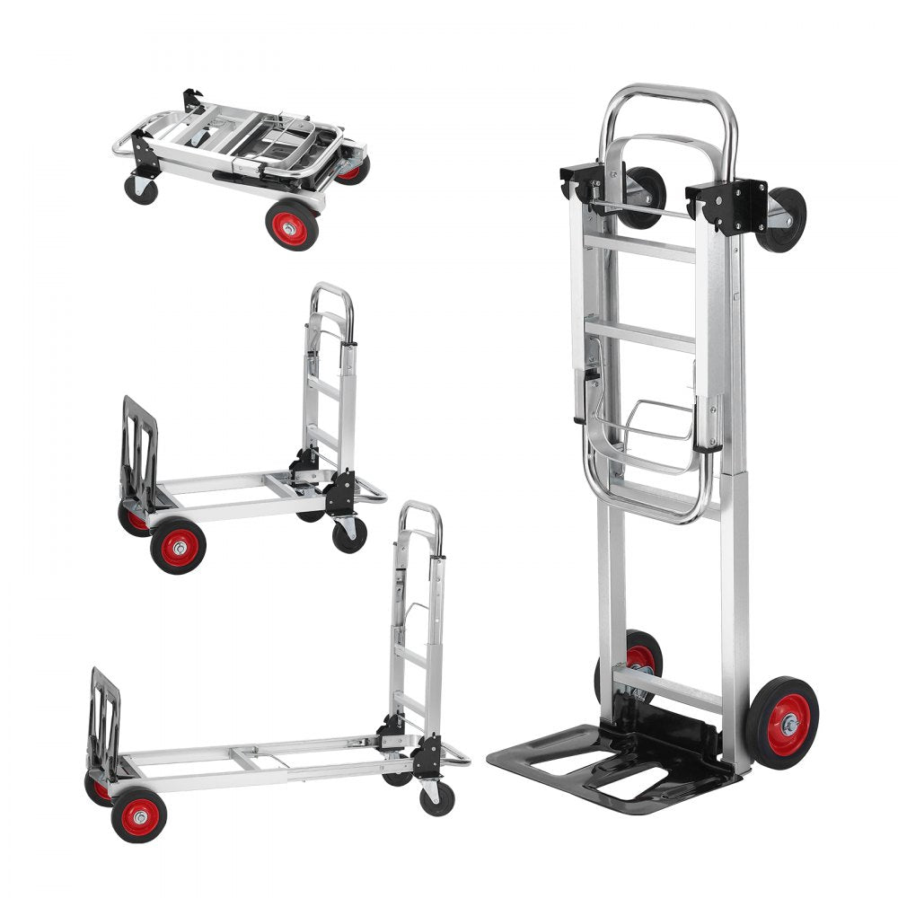 AMITOOLS Aluminum Folding Hand Truck, 2 in 1 Design 400 lbs Capacity, Heavy Duty Industrial Collapsible cart, Dolly Cart with Rubber Wheels for Transport and Moving in Warehouse, Supermarket, Garden