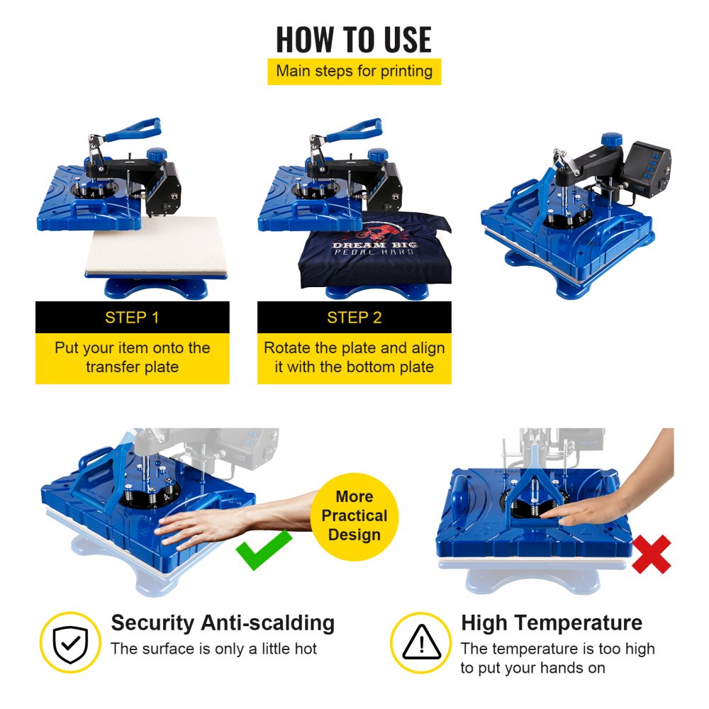 AMITOOLS Heat Press 12X15 Inch 5 in 1 Heat Press Machine 800W Heat Press Machine for T-Shirts Sublimation Printer Transfer with Accurate Large Screen Display Dual-Tube Heating for DIY T-Shirts Cap Mugs