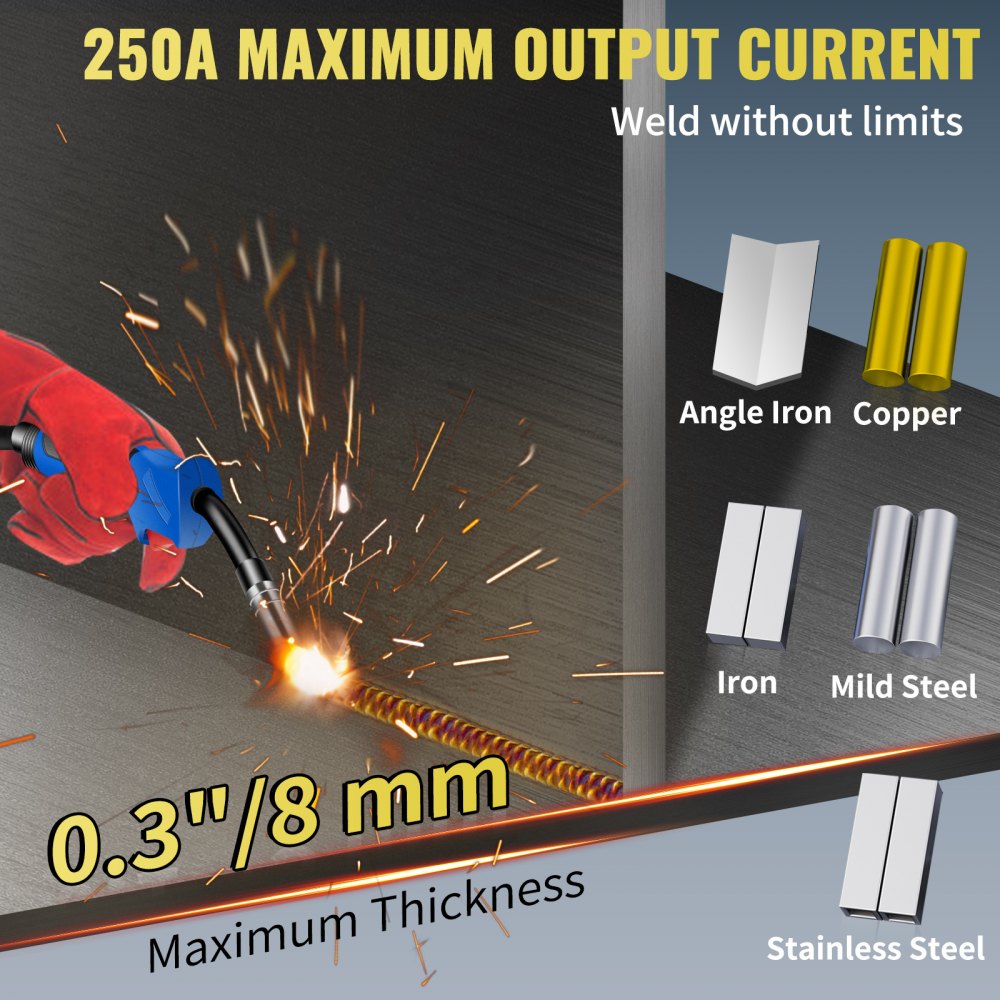 AMITOOLS 250Amp MIG Welder, Welding Machine 3 in 1, 220V Flux Core/Gas/Solid Wire Welding Machine w/IGBT Inverter & Torch, Digital MIG/Lift TIG/Stick Multiprocess Welder