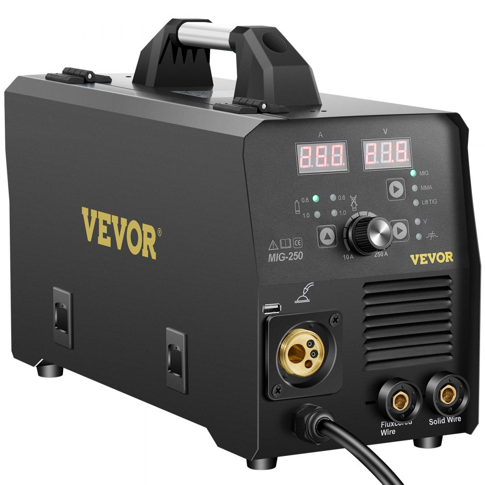 AMITOOLS 250Amp MIG Welder, Welding Machine 3 in 1, 220V Flux Core/Gas/Solid Wire Welding Machine w/IGBT Inverter & Torch, Digital MIG/Lift TIG/Stick Multiprocess Welder