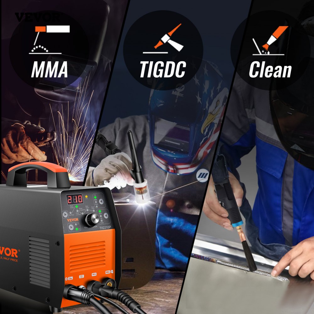 AMITOOLS 210Amp TIG Welder, Welder TIG 3 in 1, 110/220V Dual Voltage HF TIG/Stick/Clean Welding Machine w/Pulse, IGBT Inverter & Torch, Digital Arc Welder