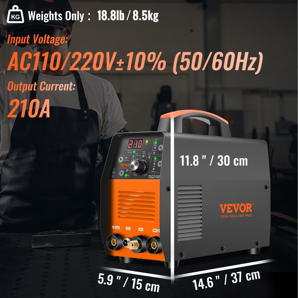 AMITOOLS 210Amp TIG Welder, Welder TIG 3 in 1, 110/220V Dual Voltage HF TIG/Stick/Clean Welding Machine w/Pulse, IGBT Inverter & Torch, Digital Arc Welder