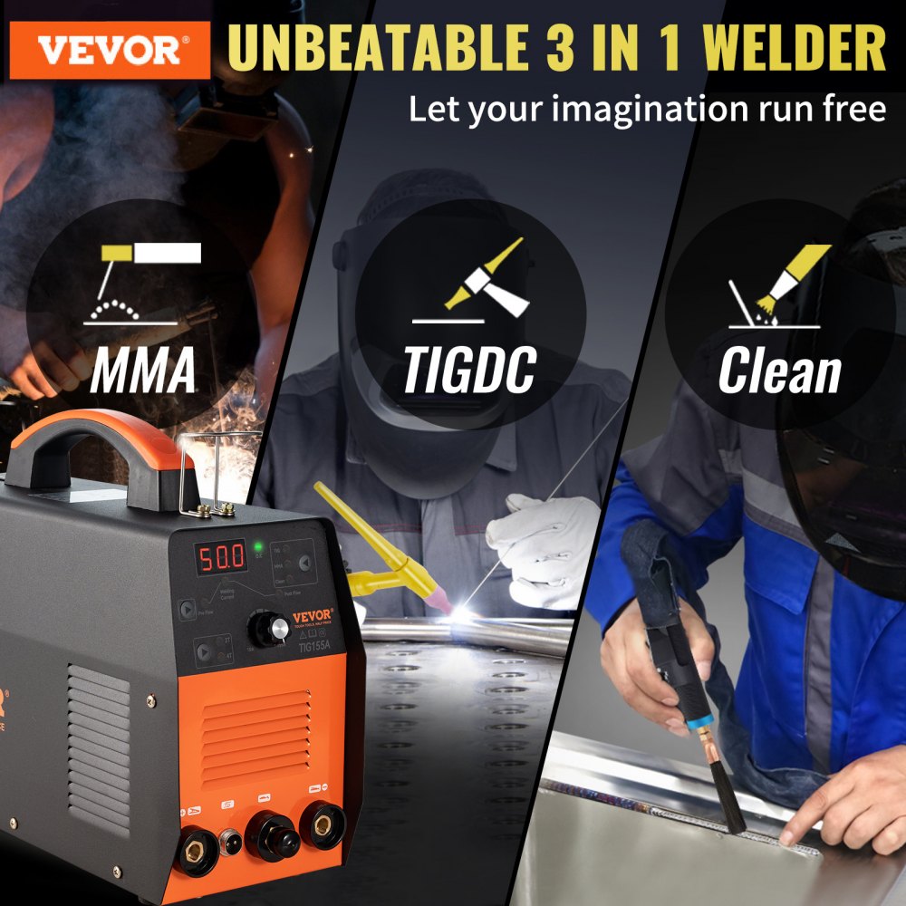 AMITOOLS TIG Welder 3 in 1, 110V High Frequency TIG/Stick/Clean Welding Machine w/IGBT Inverter, 155Amp Digital Arc Welder